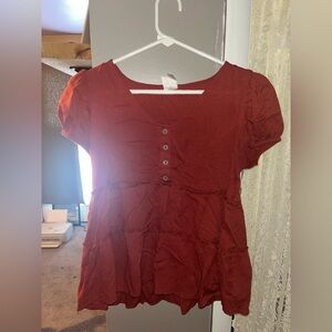 Red cotton peplum top with ruffles. Like new, size small